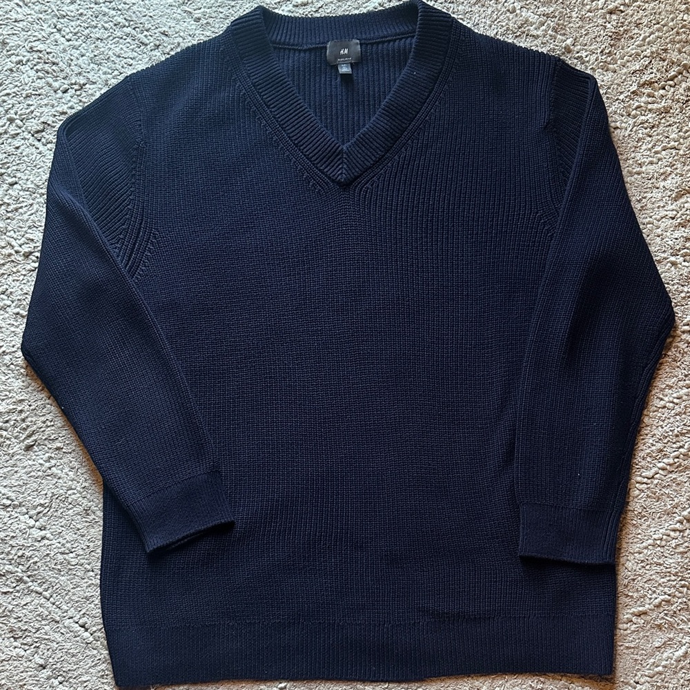 H&M Dark Blue V-Neck Sweater for Men